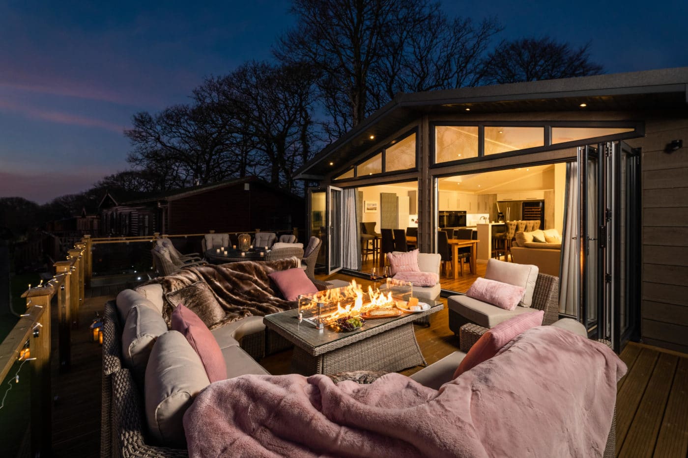 Fire lit dusk property photography